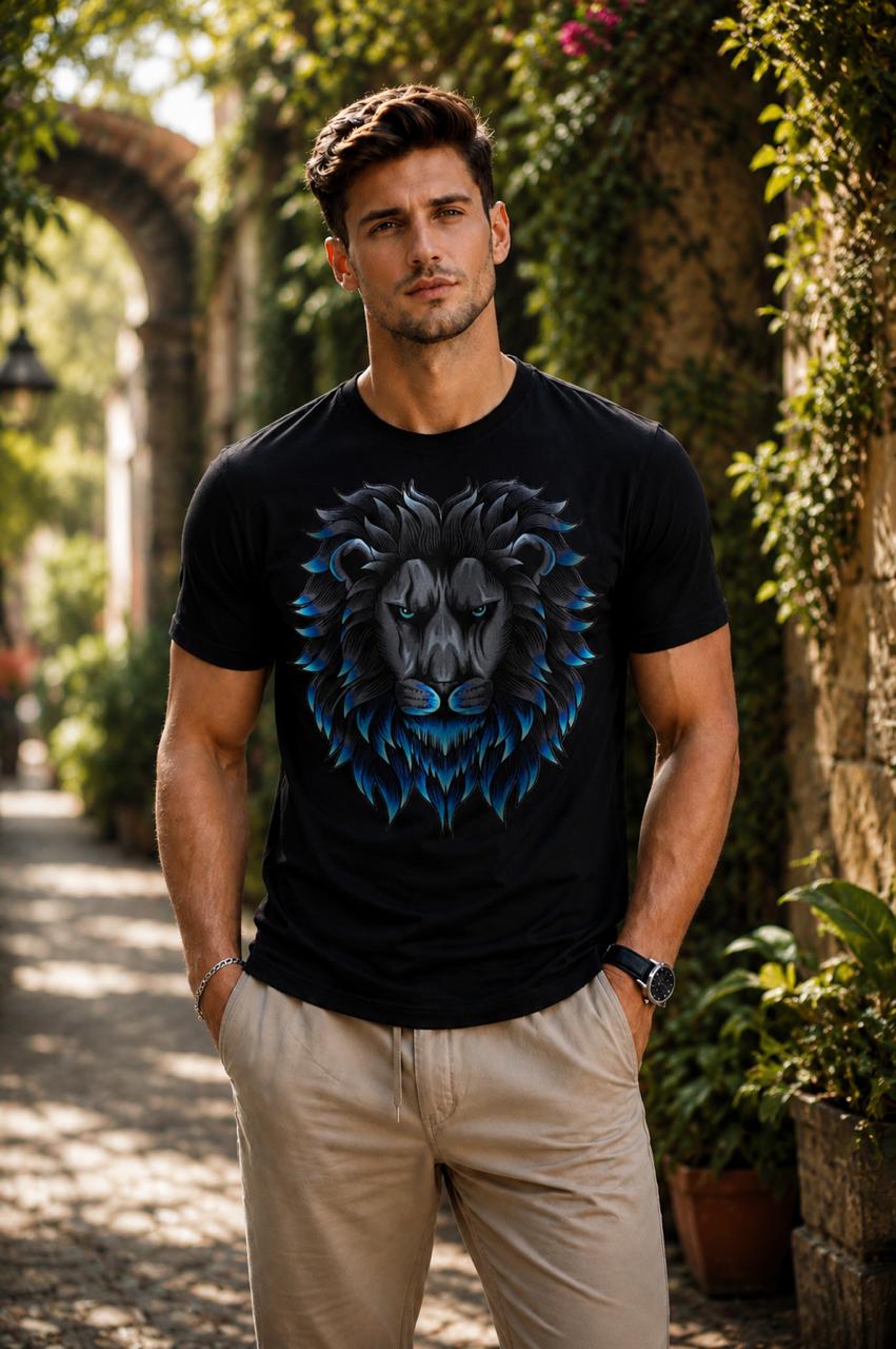 Lion Face Printed Regular Fit T-Shirt